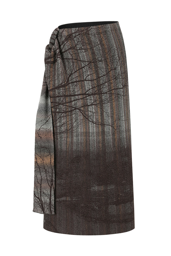 SWAYING 25 Fall/Winter Collection: Woolen A-line Skirt with Tie-Up Detail and Gradient Design SW-SW25AW3B08C2S2-HUIZONG (Gray-Brown)